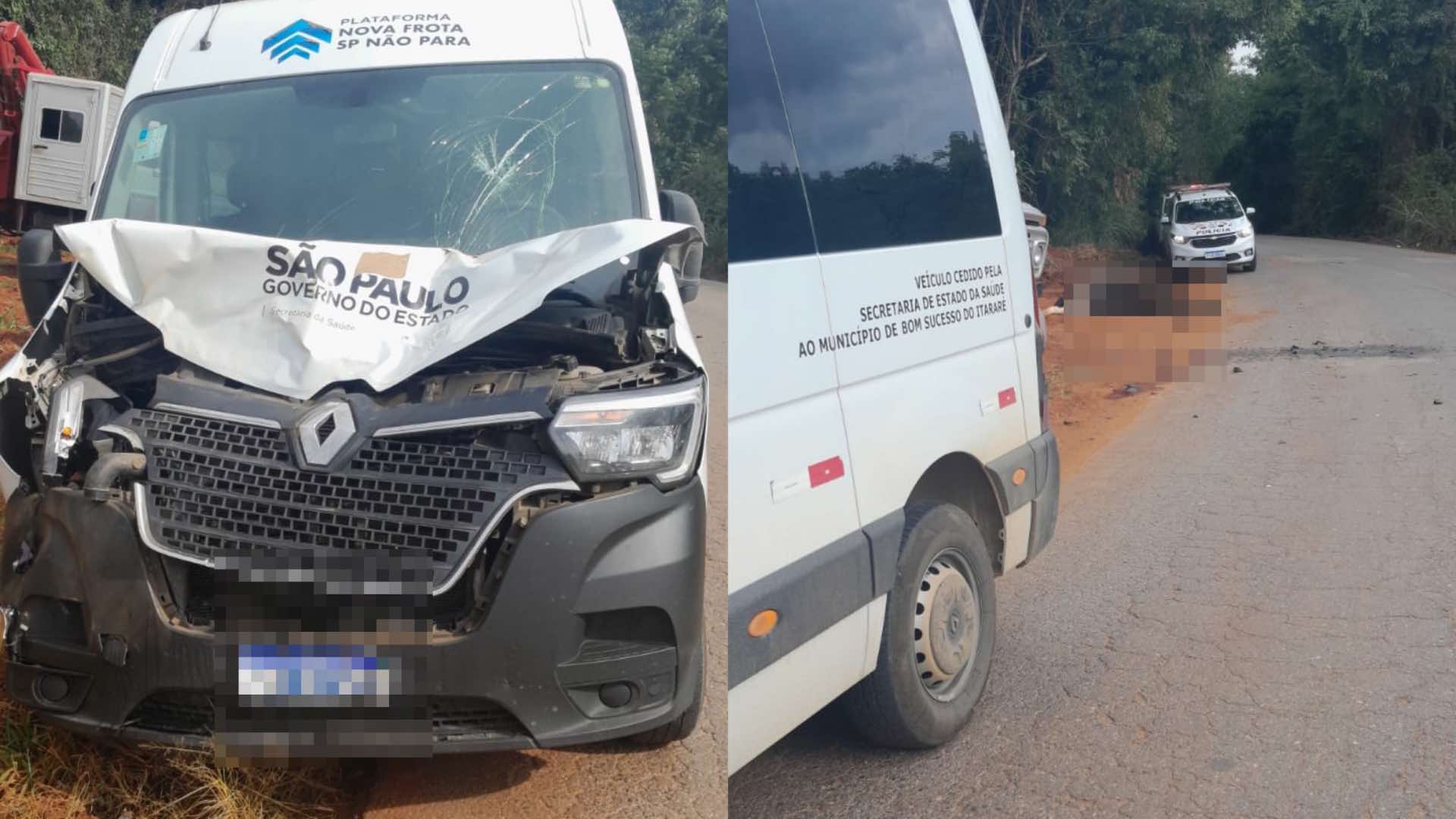 Van com pacientes colide com mula em estrada vicinal entre Itapeva e Bom Sucesso de Itararé